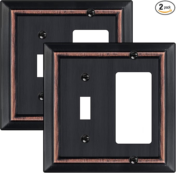Metal Wall Plate for Electrical Outlets, Decorative Aged Bronze Switch Plates Outlet Cover, Light Switch Cover Plate, 2-Gang Wall Plates (Toggle/Decorator, 2 Pack)