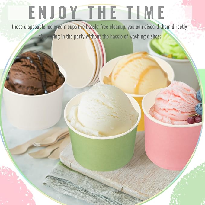 Jingmore Paper Ice Cream Cups 9oz Colored Disposable Dessert Bowls - Image 5