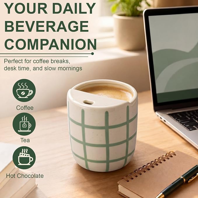 Ceramic Coffee Mug with Sip Hole 10 oz Novelty Checkered Coffee Cup Retro Hand - Image 4