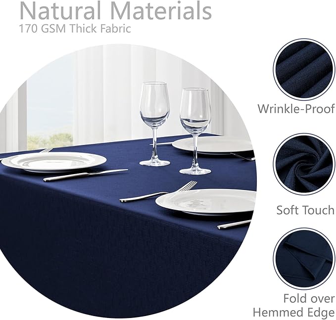 Rectangle Tablecloth Waterproof 60x120 inch Linen Textured Table Cloth Stain and Wrinkle Resistant Washable, Decorative Fabric Table Cover for Dining, Party and Camping, Navy Blue