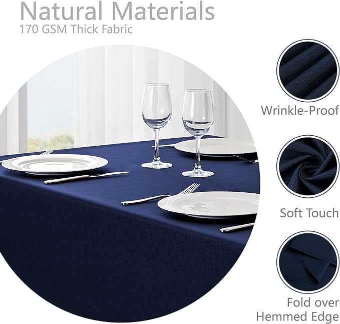 2 Pack Rectangle Tablecloth, 52x70 inch, Water Resistant Wrinkle Free Linen Textured Table Cloth Washable, Decorative Fabric Table Cover for Dining, Party and Camping, Navy Blue