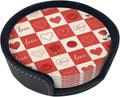 Romantic Love Hearts Checkered Roses Leather Coasters Set of 6 by Nameapo