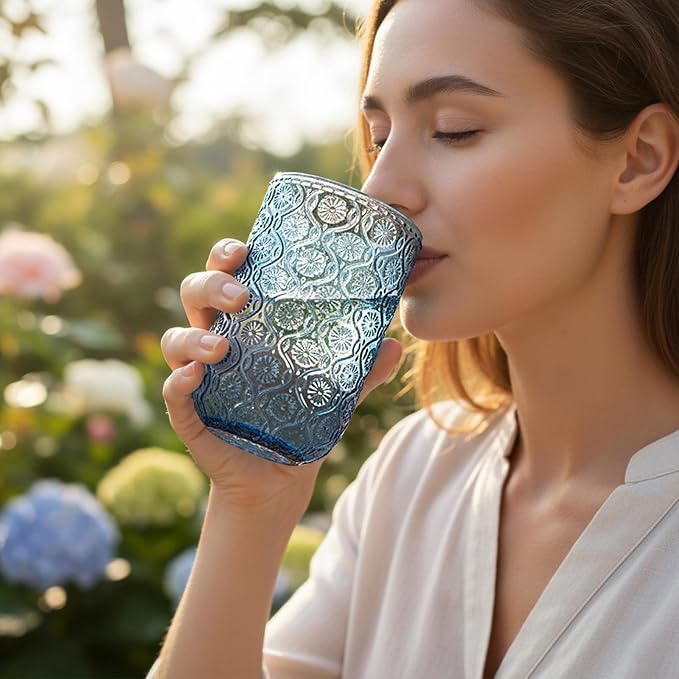 Set of 8 Vintage Embossed Glassware, 4 Highball Glasses 14oz & 4 Rocks Drinking - Image 4