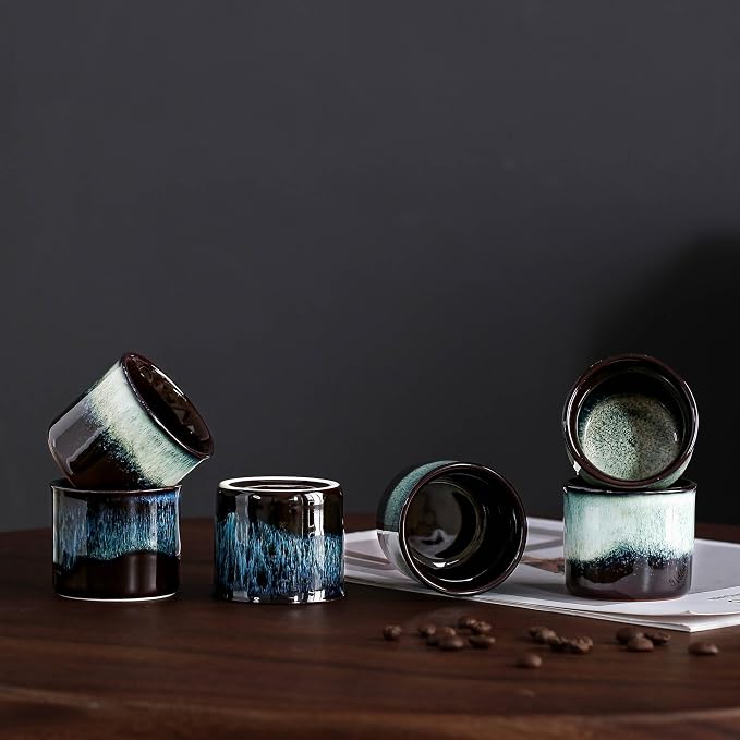 Japanese Tea Cups Set of 6, Ceramic Teacups, 2.5Oz Ceramic Handleless Cup Set - Image 2