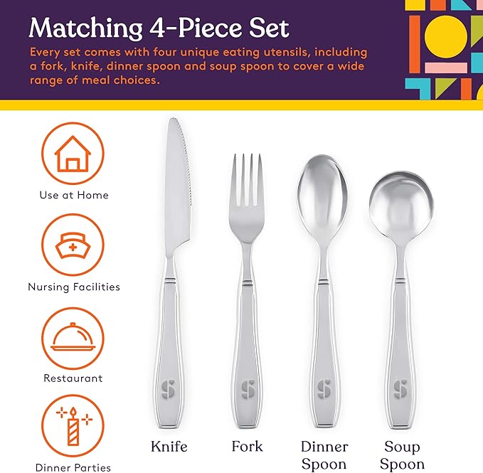 Special Supplies Premium Stainless Steel Weighted Silverware for Parkinson's Patients- Weighted Utensils for Tremors and Parkinson's Patients-Wide Non-Slip Grip, Easy to Clean - Flatware for Elderly