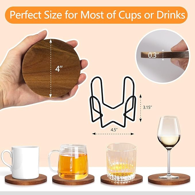 30 Pcs Wood Coasters with Holder, Wooden Coasters for Drinks Absorbent, Drink Coasters for Coffee Table, Modern Home Decor, Coaster Set for Table Protection, Office, Bar