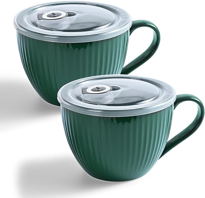 24oz Soup Mug with Handle & Lid, Microwave Soup Bowl/Cup, Ice Cream and by Hoilse