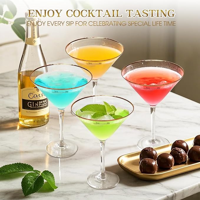 Martini Glasses Set of 4, Gold Rim Hand-Blown Crystal Cocktail Glasses, 10oz Large Martini Glasses for Espresso, Cosmopolitan, Gimlet, Elegant Barware Gift for Birthday, Housewarming, Wedding