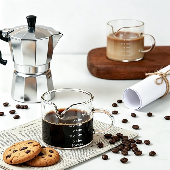 BCnmviku 2 PACK Espresso Glass Measuring Cup Triple Pitcher Milk Cup 75ML - Image 5