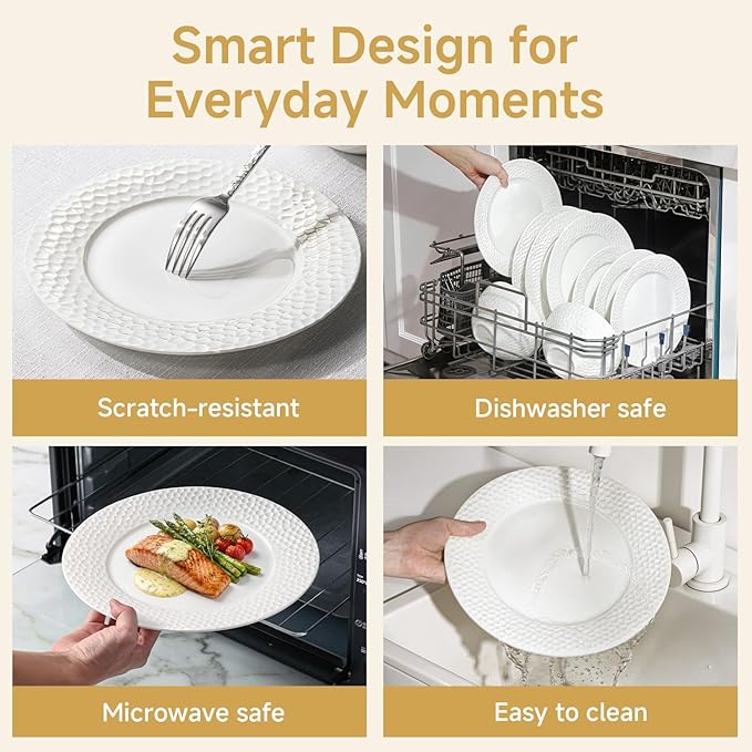 12Pcs Hammered Rim White Bone China Set, Service - Image 7