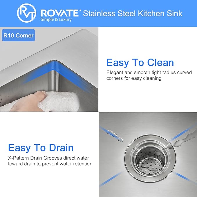 ROVATE 13 x 15 x 8 inch Drop in Bar Sink, Small Kitchen Sink Topmount Single Bowl, 304 Stainless Steel Bar Sinks Overmount Handmade with Basket Strainer