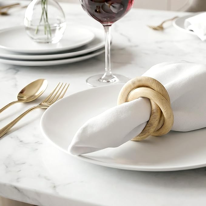 Farmhouse Napkin Ring Set of 12 - Wooden Napkin Holders for Dining Table, Everyday Use, Thanksgiving, Holiday, Christmas, Festive, Party, Gift, Décor (Shades of Brown) - CLEENTABLE