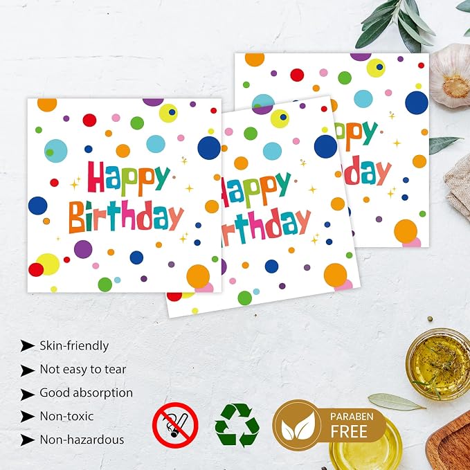 Birthday Plates & Napkins, Colorful Dots, 7 Inch, Disposable Paper Dinnerware - Image 5