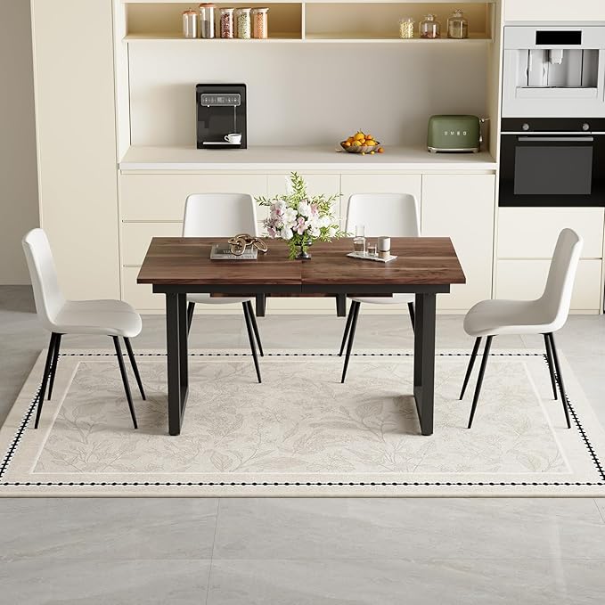 Extendable Dining Table Set for 4, 55"–71" Modern Wood Kitchen Table with 4 Upholstered Chairs, Space-Saving for Living Room Apartment, Sturdy & Comfortable, Easy Assembly