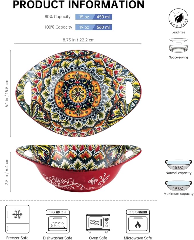 Henten Home Ceramic Salad Bowls Set, 19 oz Porcelain Soup Bowl Set of 4 - Image 2