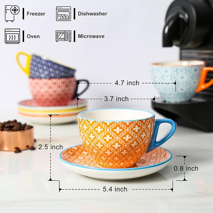 KitchenTour Espresso Cups and Saucers set, 7oz - Image 2