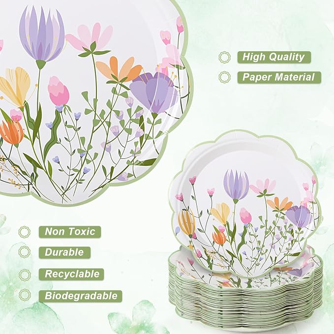 FillTouch 24 Sets Wildflower Floral Paper Tea Cups and Saucers Disposable Paper - Image 6