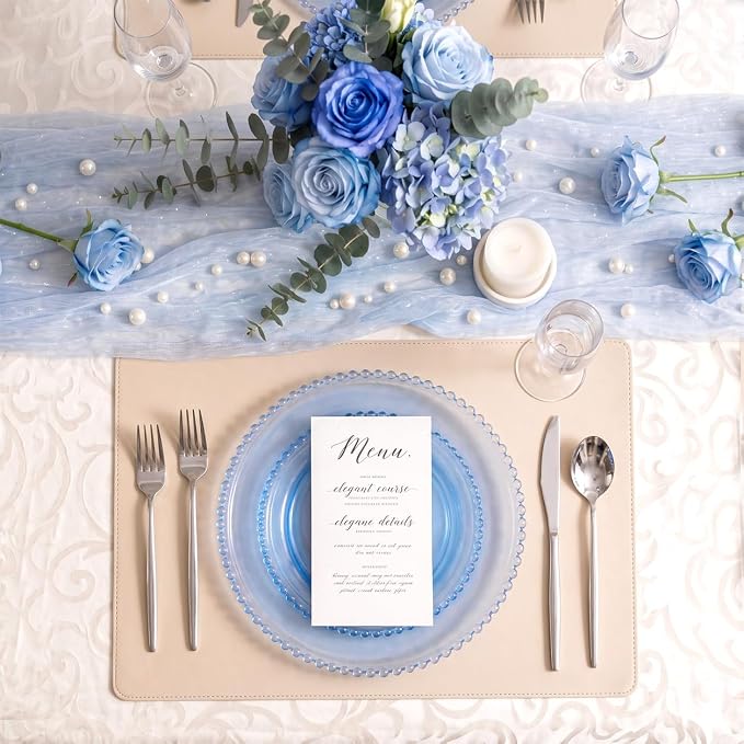 U-QE 60PCS Clear Blue Plastic Plates, Beaded Plates Disposable Heavy Duty | - Image 6