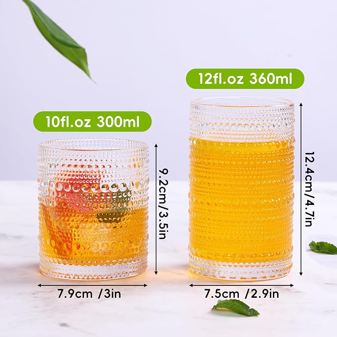 Moretoes Hobnail Drinking Glasses Set of 12, Vintage Water Glass Cups | 12 Oz - Image 4