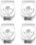 Joeyan Hand Blown Etched Stemless Wine Glasses, Carved Red and White Wine by JoeyanHousehold