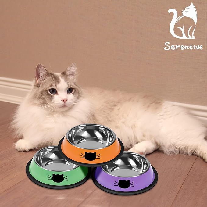 Serentive 3 Pcs Non-Slip Stainless Steel Small Cat Food Bowls - Image 7
