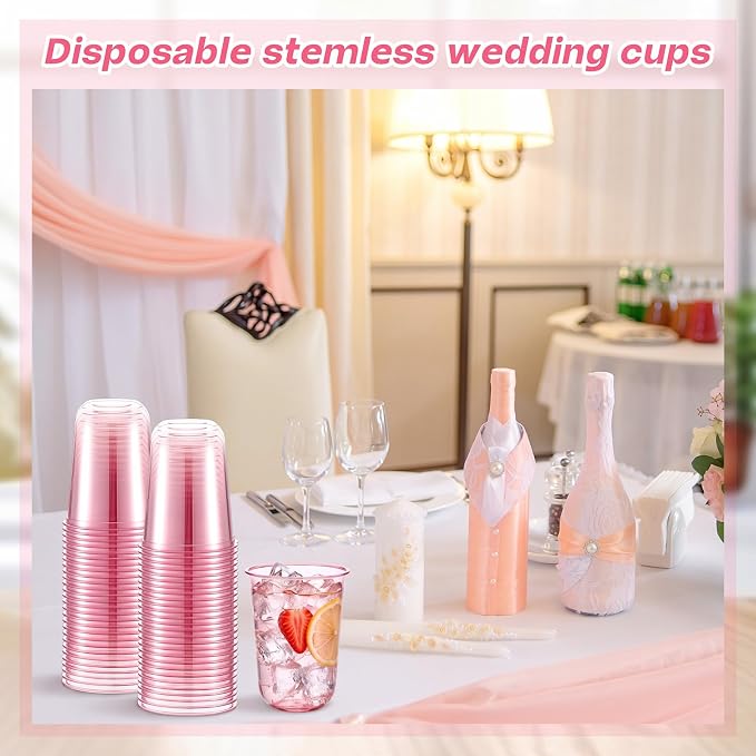 Ziliny 200 Pcs Disposable Stemless Glasses 16oz Crystal Plastic Wine Glasses - Image 5