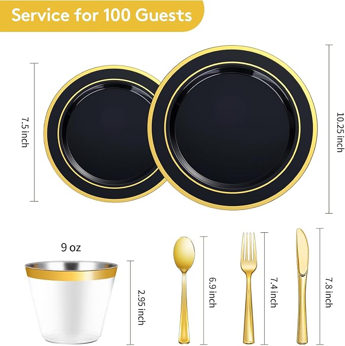 600 Pieces Black Plates for 100 Guests | Include: Dinnerware Set of 100 Dinner - Image 3