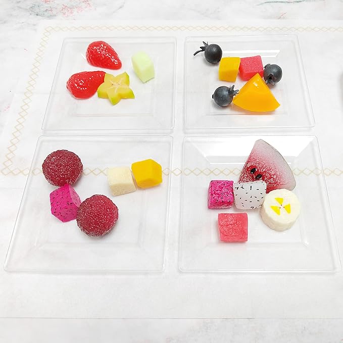 50PCS Square Plastic Plates-4.5 inch Disposable Dessert Plates- Premium Hard Square Small Appetizer Plates for Party/Birthday/Wedding & All Occasions (Clear)