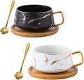 Jusalpha 2 Pack Golden Hand Print Black and White Teacup Coffee Cup by Jusalpha