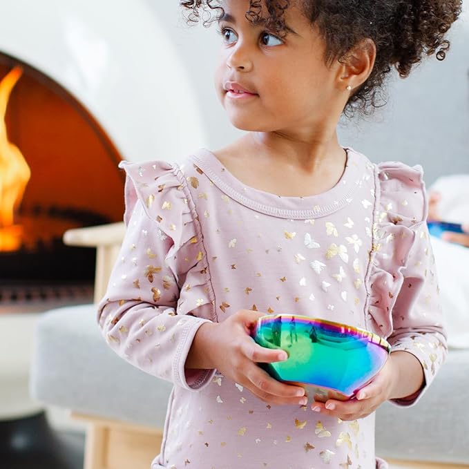 Ahimsa Stainless Steel Kids Bowl, Durable Pediatrician Designed Toddler Snack Bowls, 12oz, Premium Non Toxic Metal, Easy to Clean & Dishwasher Safe, Rainbow