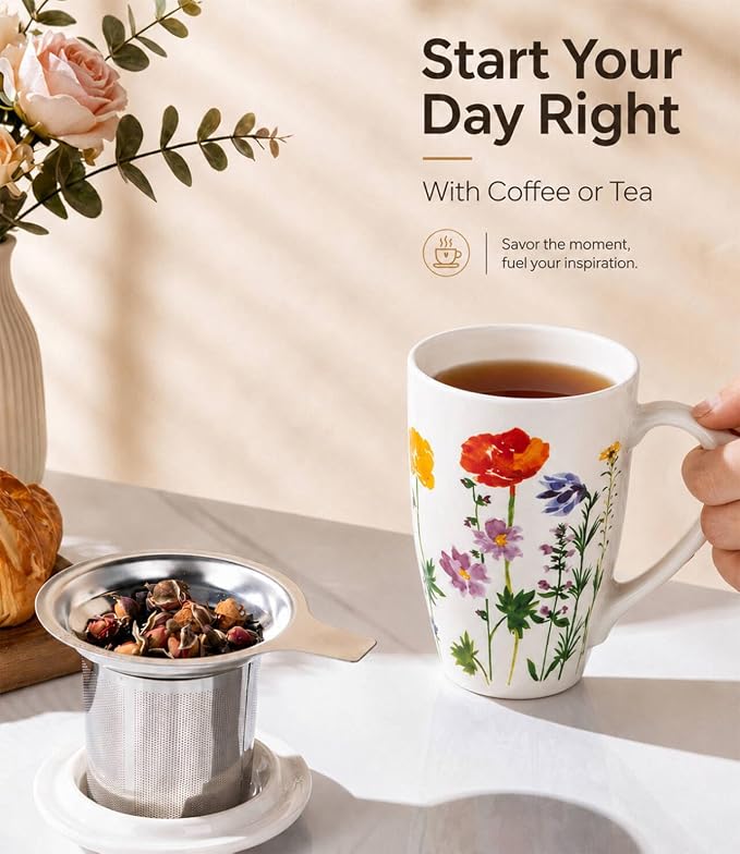 AmorArc Tea Cup With Infuser and Lid, 18oz Loose Leaf Tea Mug With Steeper | - Image 5