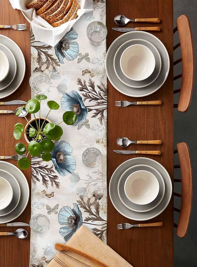 Vintage Tulip Flowers Table Runners 70 Inches Long, Cotton Linen Fabric Table - Image 5