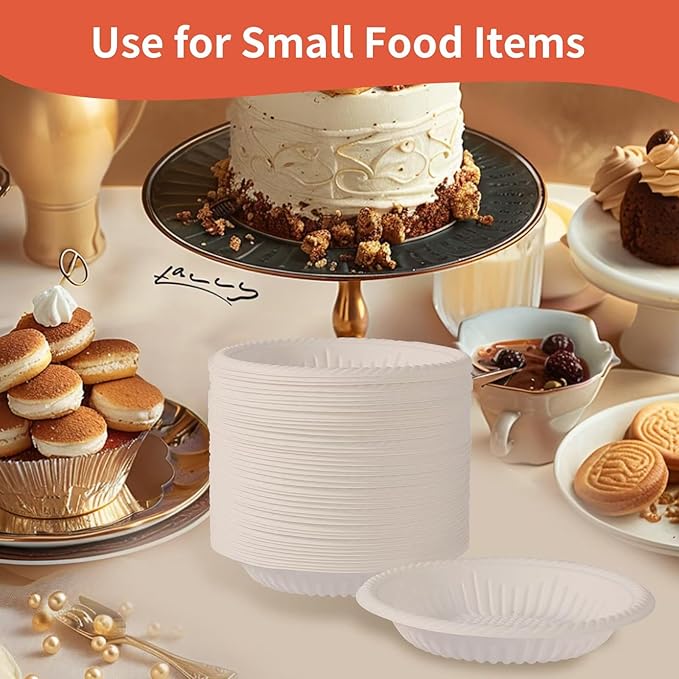 4 Inch Mini Disposable Plates 100 Count Small Plates for Pet Round Paper Starch Plates for Party Dessert Cake Craft Appetizer
