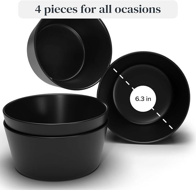 PURE LIVING INTERIOR DESIGN Stoneware Cereal Bowls Set of 4, 26.7 oz Scratch - Image 3