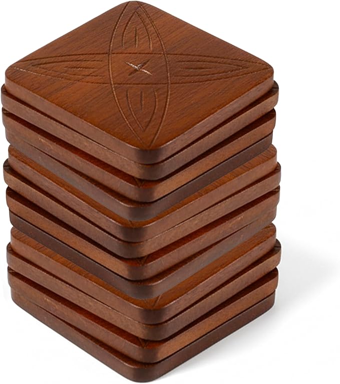 Table Coasters Wooden Coaster Drink Coasters for Tabletop Protection Outdoor Coasters Coffee Table Coasters Set of 12 - Cup Mat Drink Hot Pads Mats Set - Rust Brown