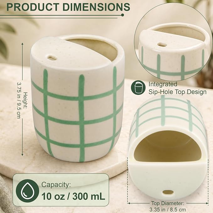 Ceramic Coffee Mug with Sip Hole 10 oz Novelty Checkered Coffee Cup Retro Hand - Image 2