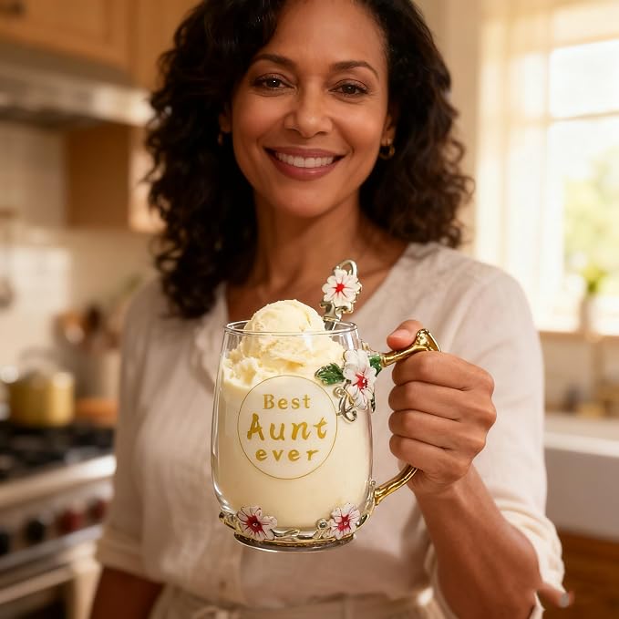 Best Aunt Ever Printed Flower Tea Glass - Image 9