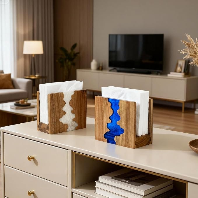 Artistic Napkin Holder | Loongresinwood Acacia Wood & Epoxy Resin | Thickened - Image 8
