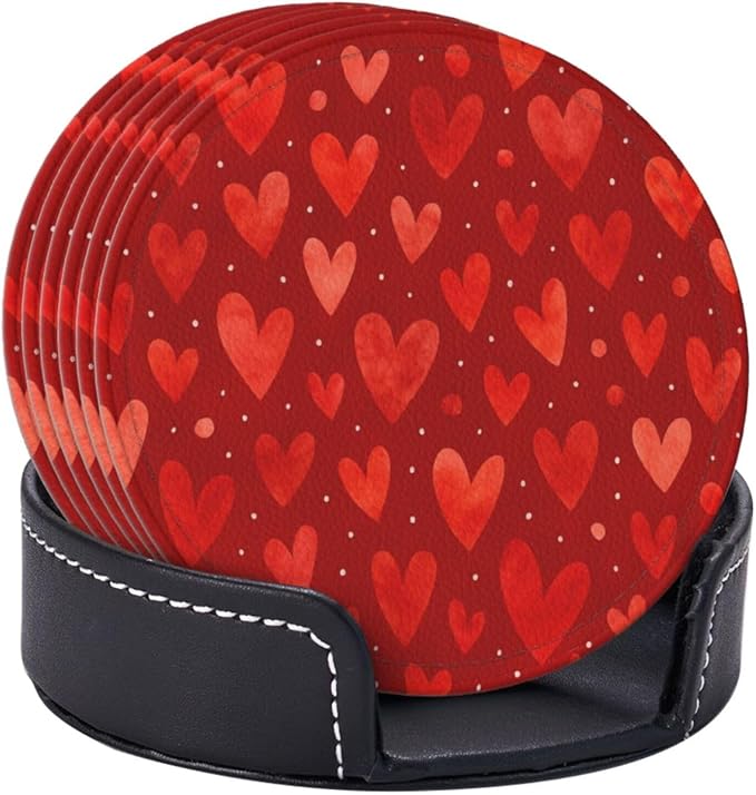 Romantic Watercolor Red Heart Dots Coasters - Image 2
