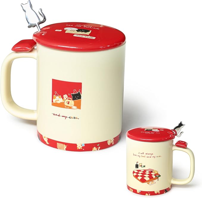 Jottings Retro Ceramic Cat Mug, 11 oz Cute Coffee Cup by Jottings