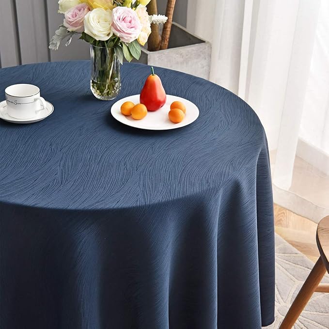maxmill Jacquard Round Table Cloth Swirl Pattern Waterproof Antiwrinkle Heavy Weight Soft Tablecloths for Circular Table Cover and Kitchen Dinning Tabletop Decoration Round 70 Inch Navy Blue