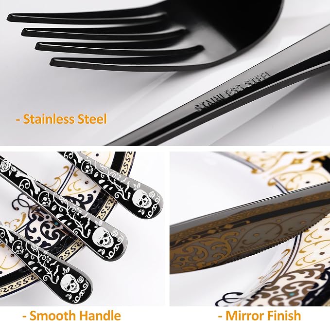 20-Piece Black Skull Silverware Set - Image 4