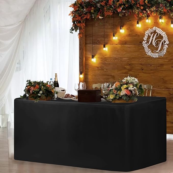 HolidayIdeas Fitted Black Tablecloths - 72 x 30 Inch - 6 Pack Rectangle Tableclothes for 6 Foot Tables, Polyester Fabric Table Cover for Parties, Holiday Dinner, Wedding, Trade Show