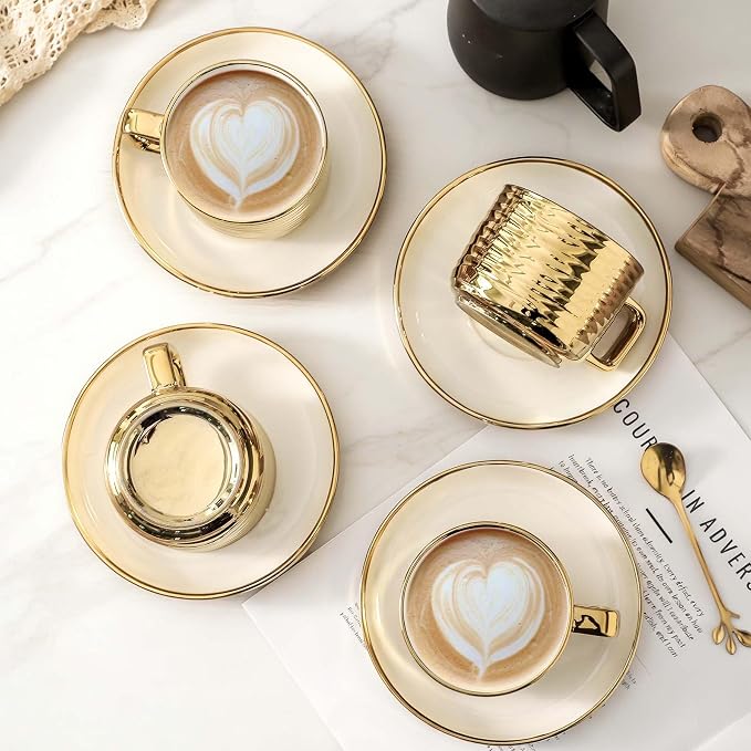 LETAOTAO Cappuccino Cups with Saucers, Ceramic Coffee Cup Set of 4, 8.5oz | - Image 6