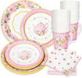 Whaline Pink Tea Party Tableware Supplies Serves 24 Pink Floral Tea Party by Whaline