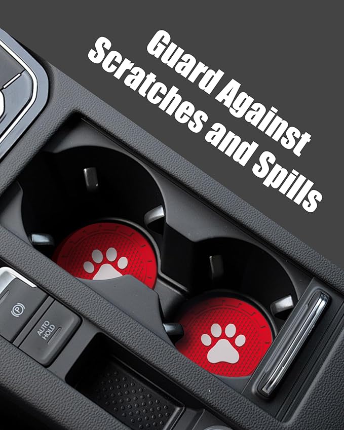 4 Pack Car Cup Coasters, Universal Dog Paw Print Non-Slip Silicone Cup Holder Inserts, Car Interior Accessories, Red