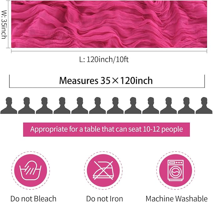 6 Pack Hot Pink Cheesecloth Table Runner Summer Sheer Fuschia Cheese Cloth - Image 6