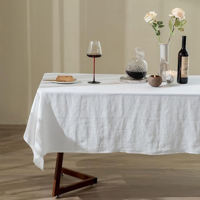 Talasily Linen Tablecloth 100% Pure Linen Table Cloth 60x84 Inches Rectangle Tablecloths Washable Cloths for Kitchen, Dining, Buffet Parties, Holidays, Picnic, Weddings and Restaurants-White