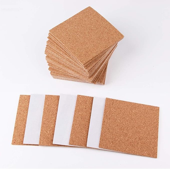 220 Pack Self Adhesive Cork Squares and Round DIY Adhesive Cork Board for Coasters and DIY Crafts
