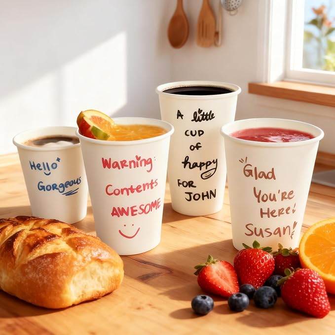 8 oz Paper Coffee Cups Disposable Hot Cups, 400 Pack Leak Proof White Paper Cups, 300GSM Thickened Small Disposable Cups, Bulk Coffee Cups for Everyday Home Office Coffee Bar Supplies Party Essentials